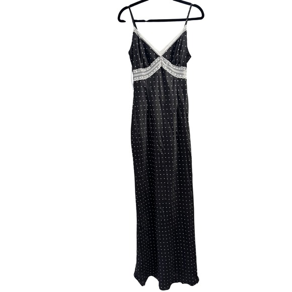 Princess Polly Black Polka Dot Satin Lace Trim Maxi Slip Dress US 8 NEW - Picture 3 of 8